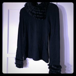 Black Sweater with Fur Collar